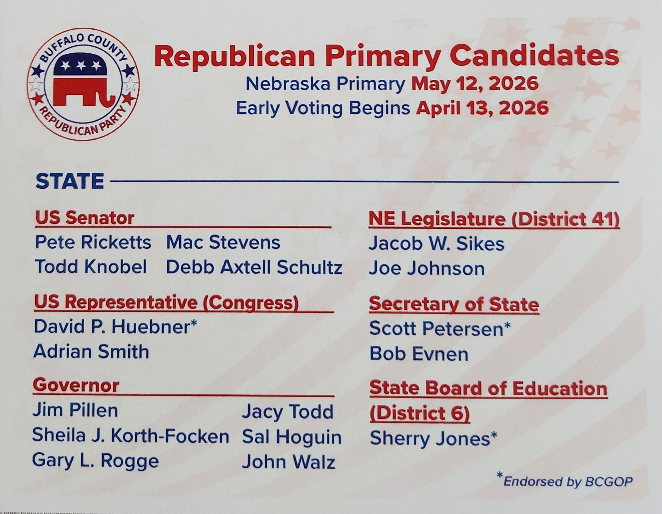 Republican Party Primary Candidates 2026